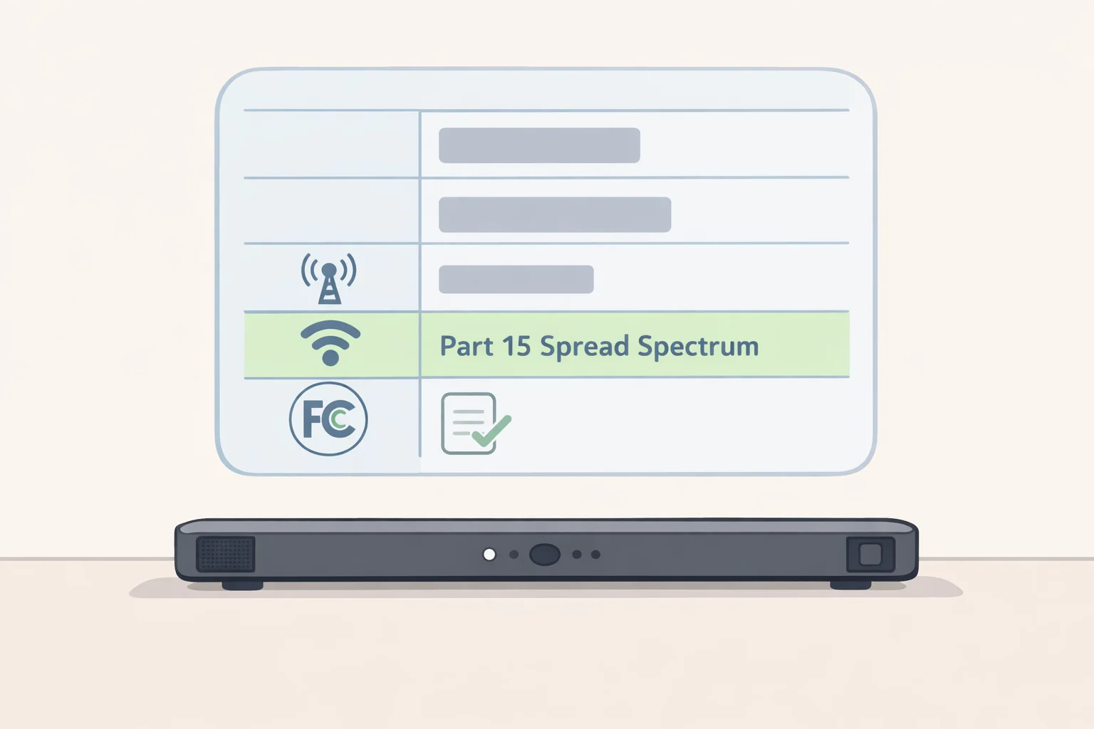 Screenshot-style view of the FCC ID database entry for the TCL Q95K soundbar showing Part 15 spread-spectrum certification on July 9