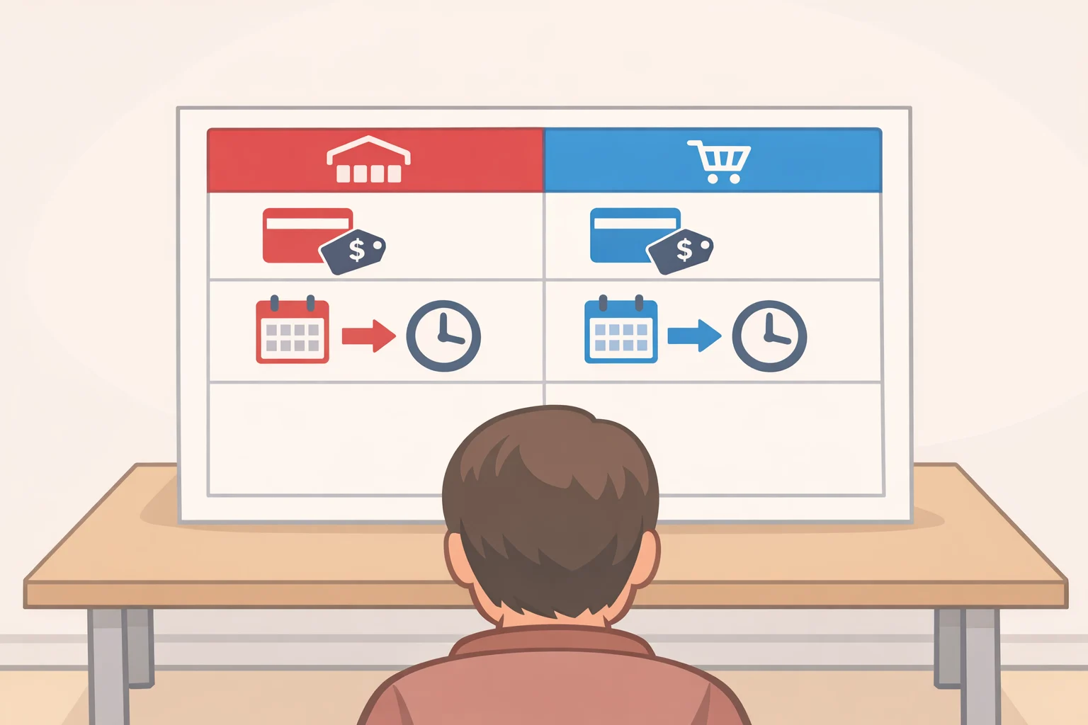 Costco vs Sam's Club membership comparison table showing $65 vs $50 standard fees, refundable membership terms, and different electronics and cell phone return windows
