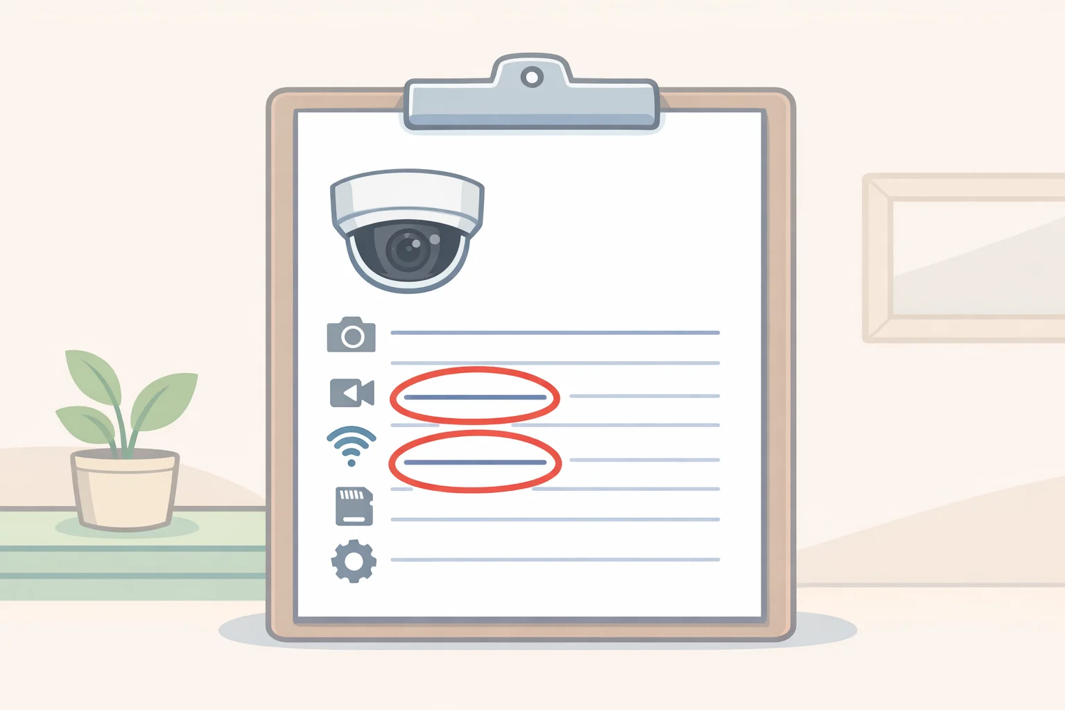 Illustration of a security camera specification sheet with RTSP and ONVIF Profile S terms highlighted to support how to store security camera footage locally