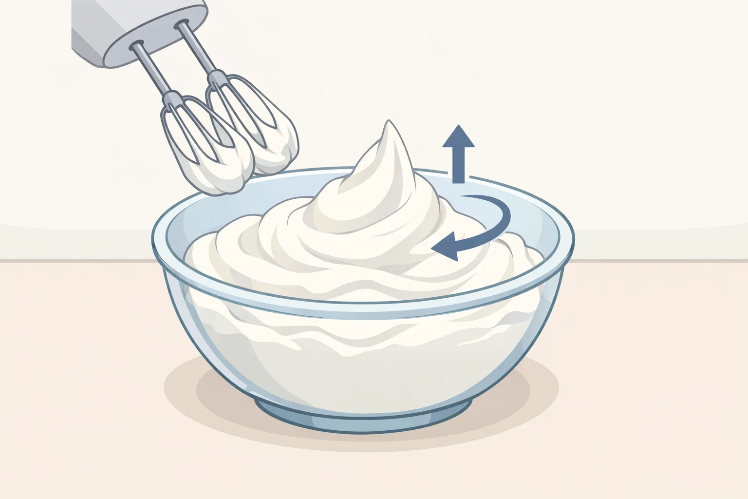 Heavy whipping cream in a cold mixing bowl being whipped to stiff peaks for the horchata cheesecake base