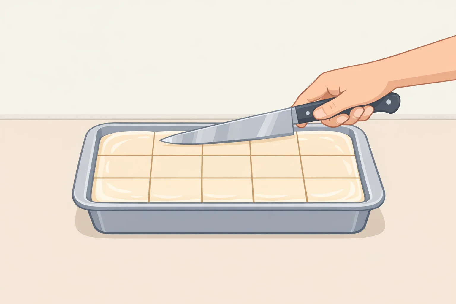 A 9x13 pan of no-bake horchata icebox cake sliced into neat squares with visible softened cookie layers and cinnamon sugar topping