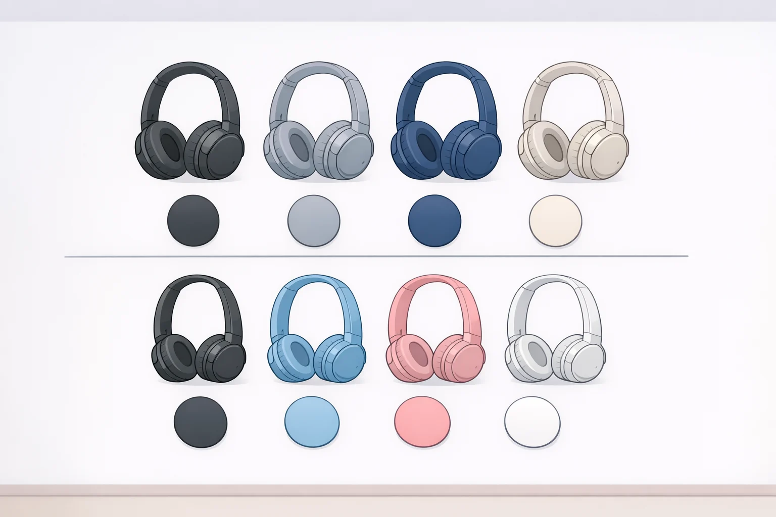 Color options from the Sony WH-CH730N and WH-CH530 leak, showing five shades for WH-CH730N (Black, White, Pink, Blue, Beige) and six shades for WH-CH530 (Black, Off White, Cobalt Blue, Coral Red, Mint Green, Pink)