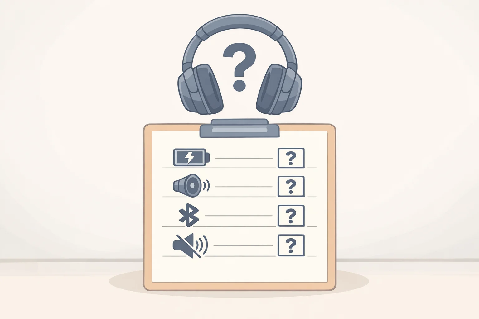 Checklist-style illustration marking unknowns for the upcoming Sony WH-CH730N and WH-CH530, including pricing, battery life, sound quality, Bluetooth version, physical design, and ANC effectiveness