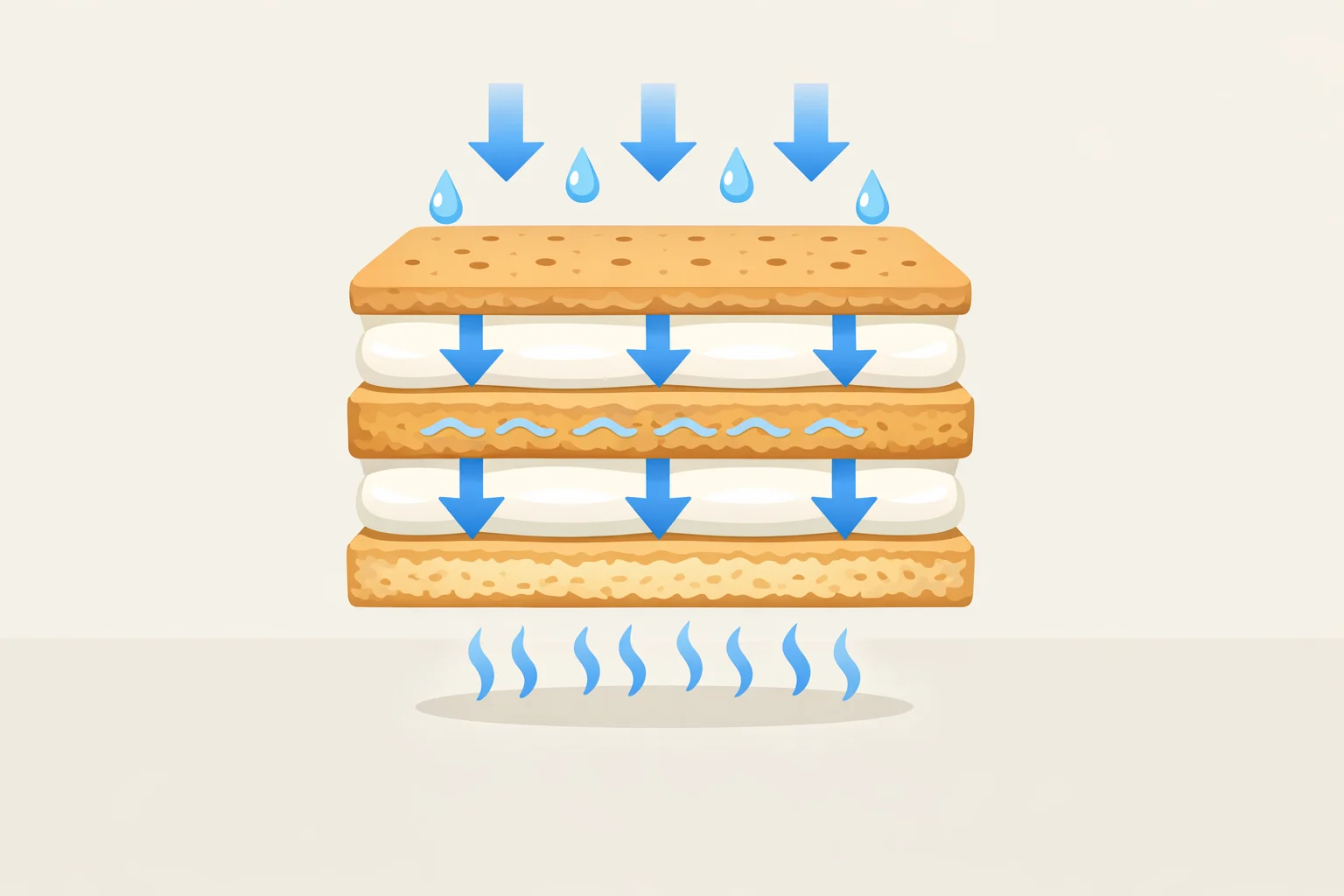 Cross-section illustration showing how a strawberry icebox cake recipe turns dry graham crackers into a sliceable, cake-like texture as they absorb moisture from the chilled cream filling