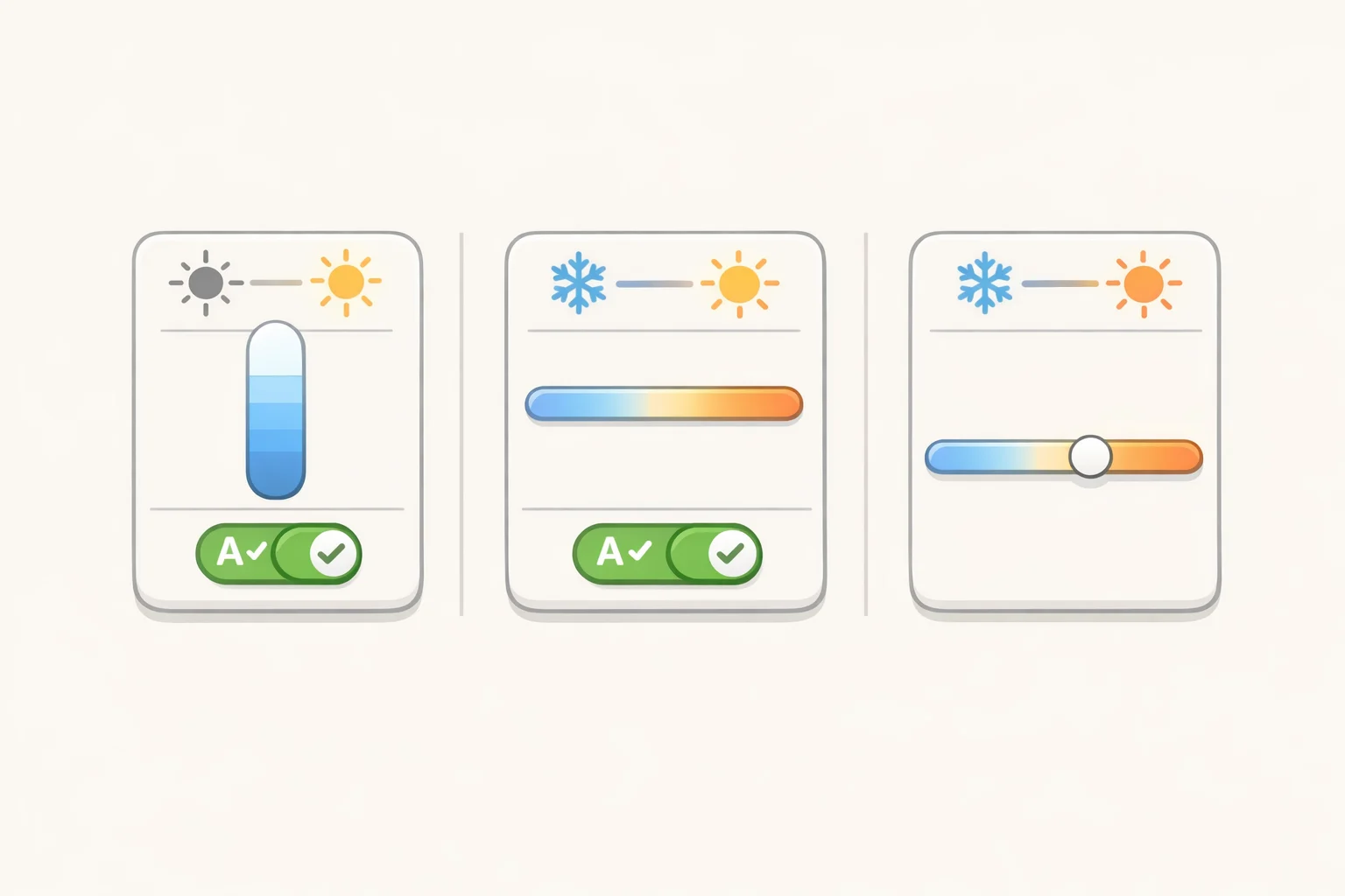 Illustration of the Palma quick toggles panel showing brightness, warmth, auto-brightness, and automatic color-temperature controls
