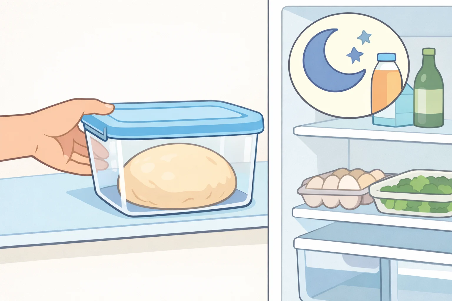 Covered bowl of chilled dough resting in the fridge for an overnight maritozzi recipe schedule
