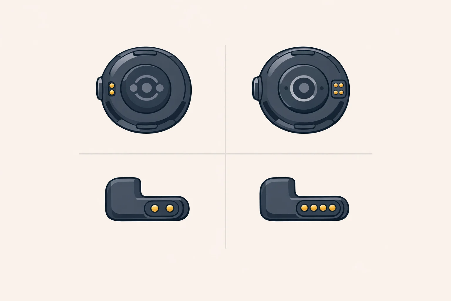 Renders comparison of the Google Pixel Watch 5 leak showing the same domed case and side contact-pin charging system as Pixel Watch 4