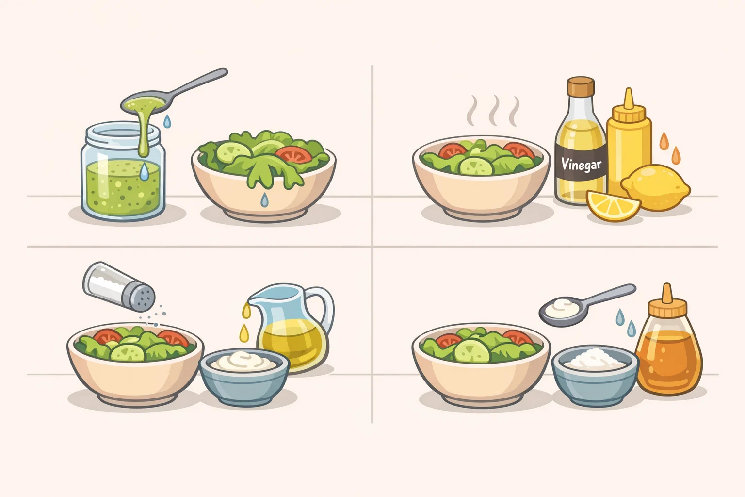 Troubleshooting flowchart for Greek yogurt macaroni salad showing steps to fix watery salad and adjust tanginess with a small sugar increase