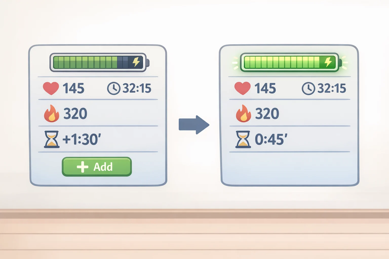 Illustration of the Amazfit Cheetah 2 Ultra workout data fields with HybridCharge added alongside heart rate and pace, illustrating Amazfit Cheetah 2 Ultra tips and tricks for training load