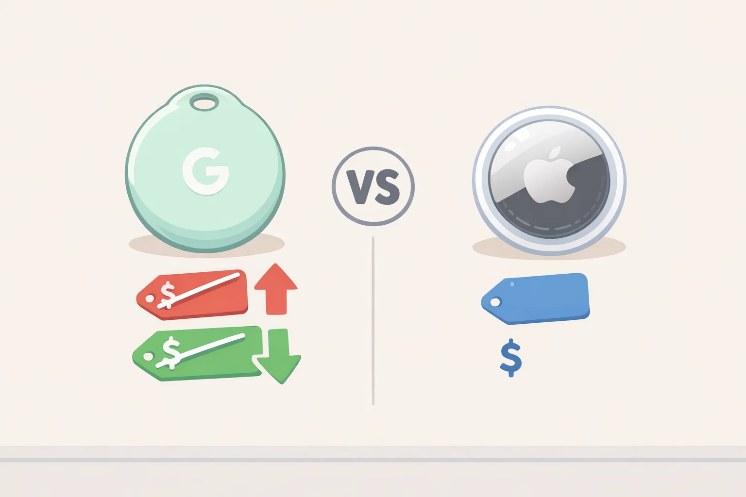 Comparison chart of leaked Google Pixel Tag price (€34.90 in Europe, ~$29 in the US) versus Apple's €35 AirTag
