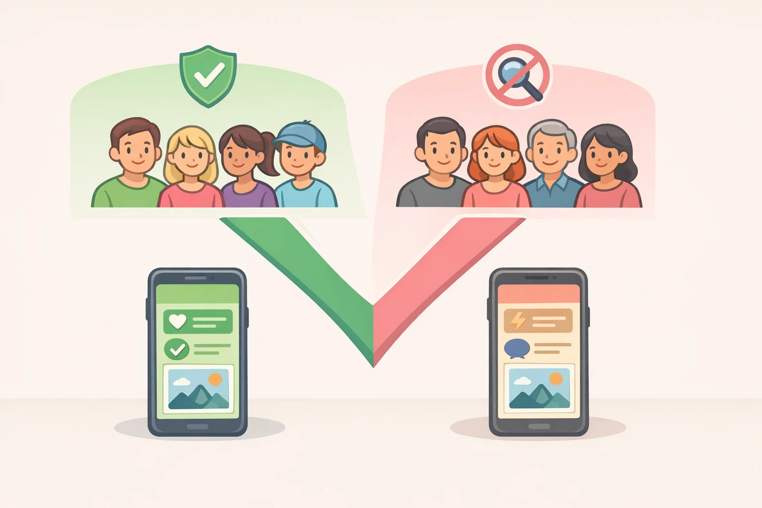Diagram of a TikTok safety feature withheld from 15 million users, showing 10% of U.S. users kept on an older recommendation algorithm while the safer option is tested on the rest
