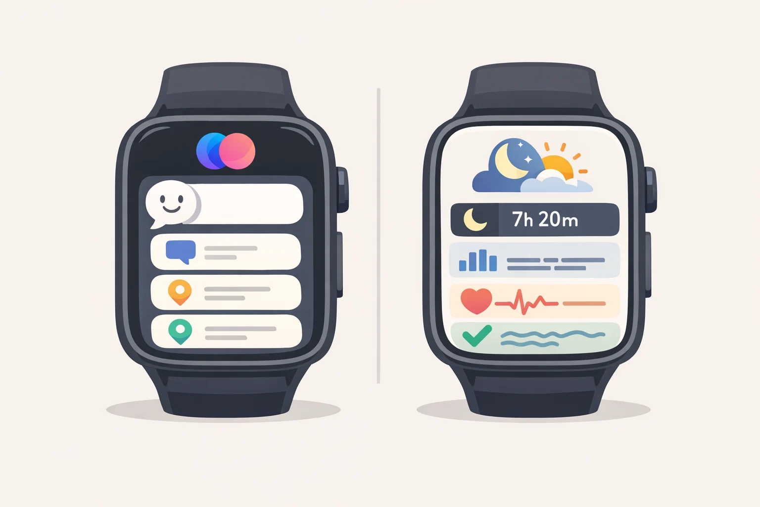 Mock UI for Google Pixel Watch 5 leak features showing Gemini Intelligence boarding-pass suggestions alongside a Morning Insights sleep staging and sleep score screen