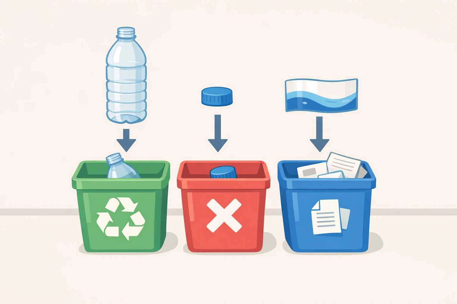 A practical image of a consumer separating a plastic container into components (bottle body, cap, and any pump or liner), then marking which pieces are accepted by the city’s current recycling list and which should be left out when not sure.