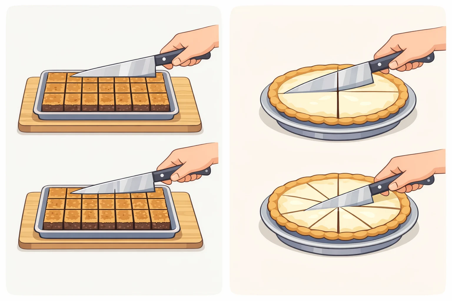 Chef's knife cutting chilled key lime bars into clean squares while a frozen key lime pie is cut into wedges for serving