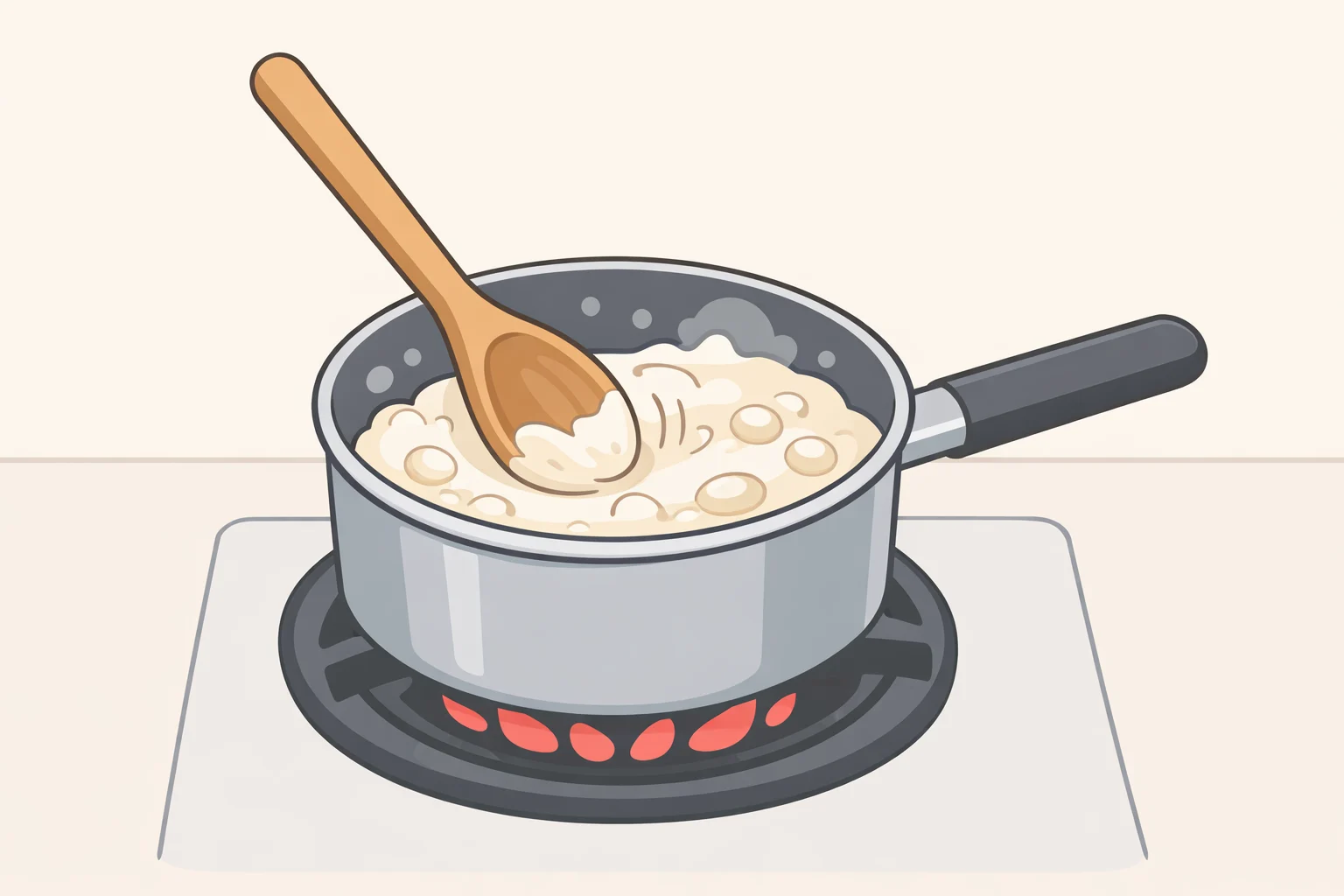 A saucepan of creamy key lime bars recipe filling held at a gentle boil while being stirred before pouring onto the baked graham cracker crust
