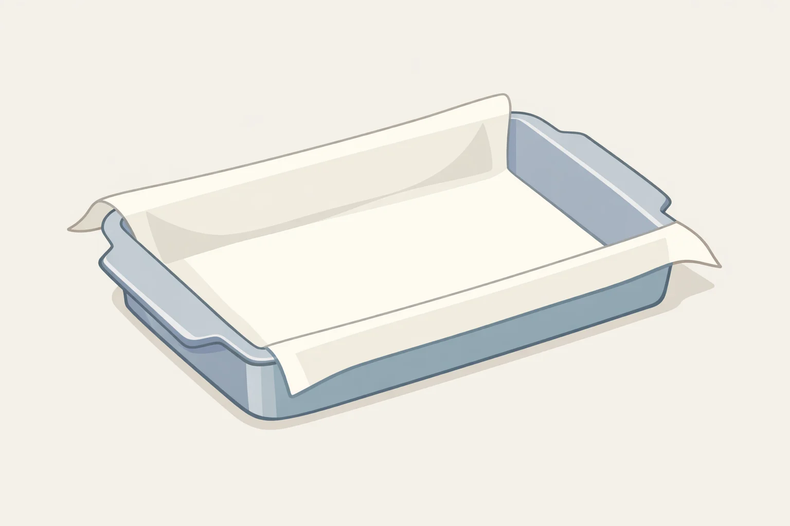 Top view of a parchment-lined 9x13-inch pan with overhang handles for lifting ice cream delight bars out cleanly
