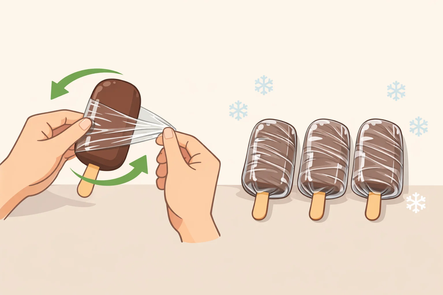 Ice cream delight bars wrapped in parchment or pressed plastic wrap and stored in an airtight container in the freezer