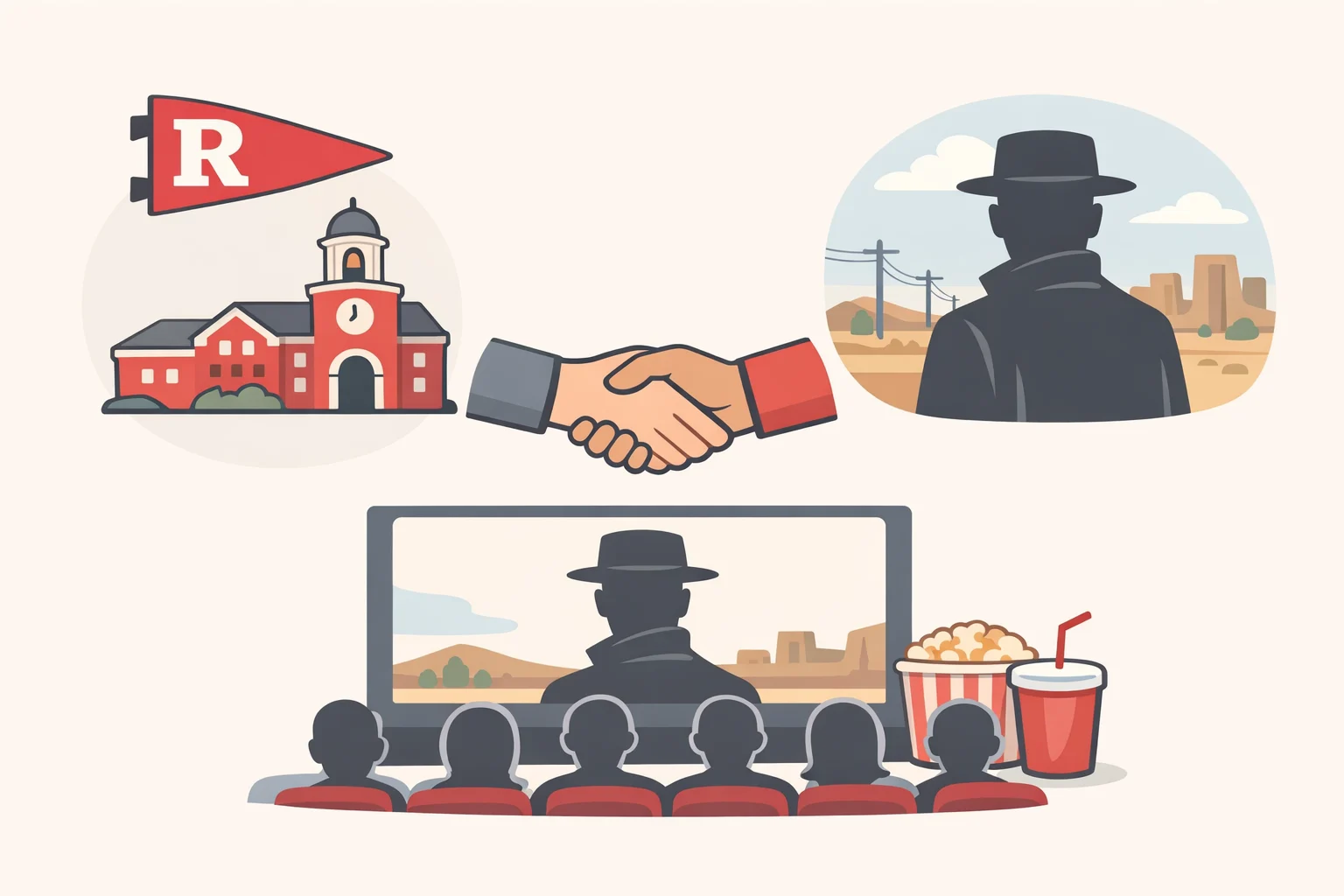 Graphic representing Rutgers University partnership for the Widow's Bay AMC screening event featuring executive producer and creator Rutgers alum Meghann Dippold