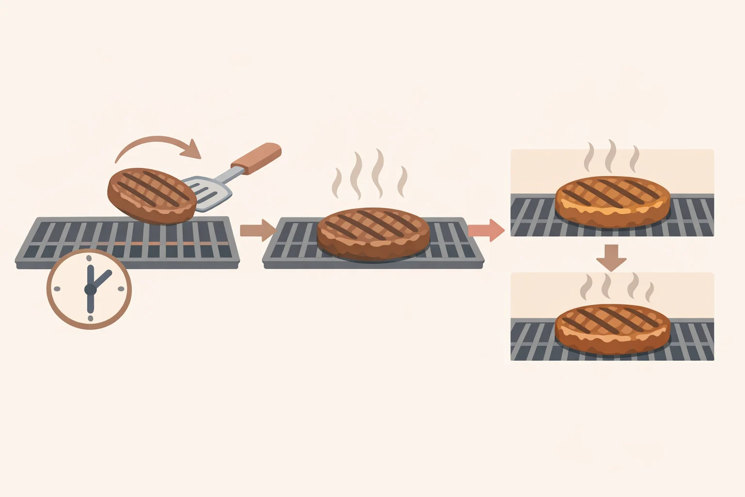Timeline-style view of grilling halloumi: 2 to 3 minutes on the first side, a single flip, then 1 to 2 minutes on the second side