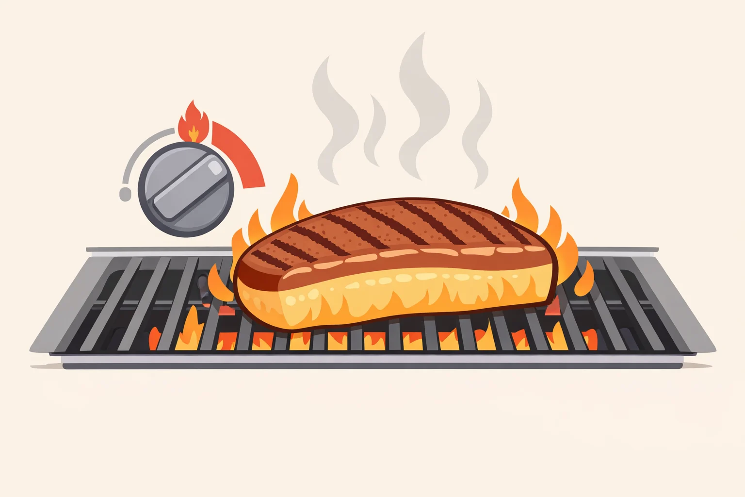 Illustration of a coulotte steak on a hot grill at 450–500°F, seared per side and then finished fat-side down until the fat cap turns golden and crisp