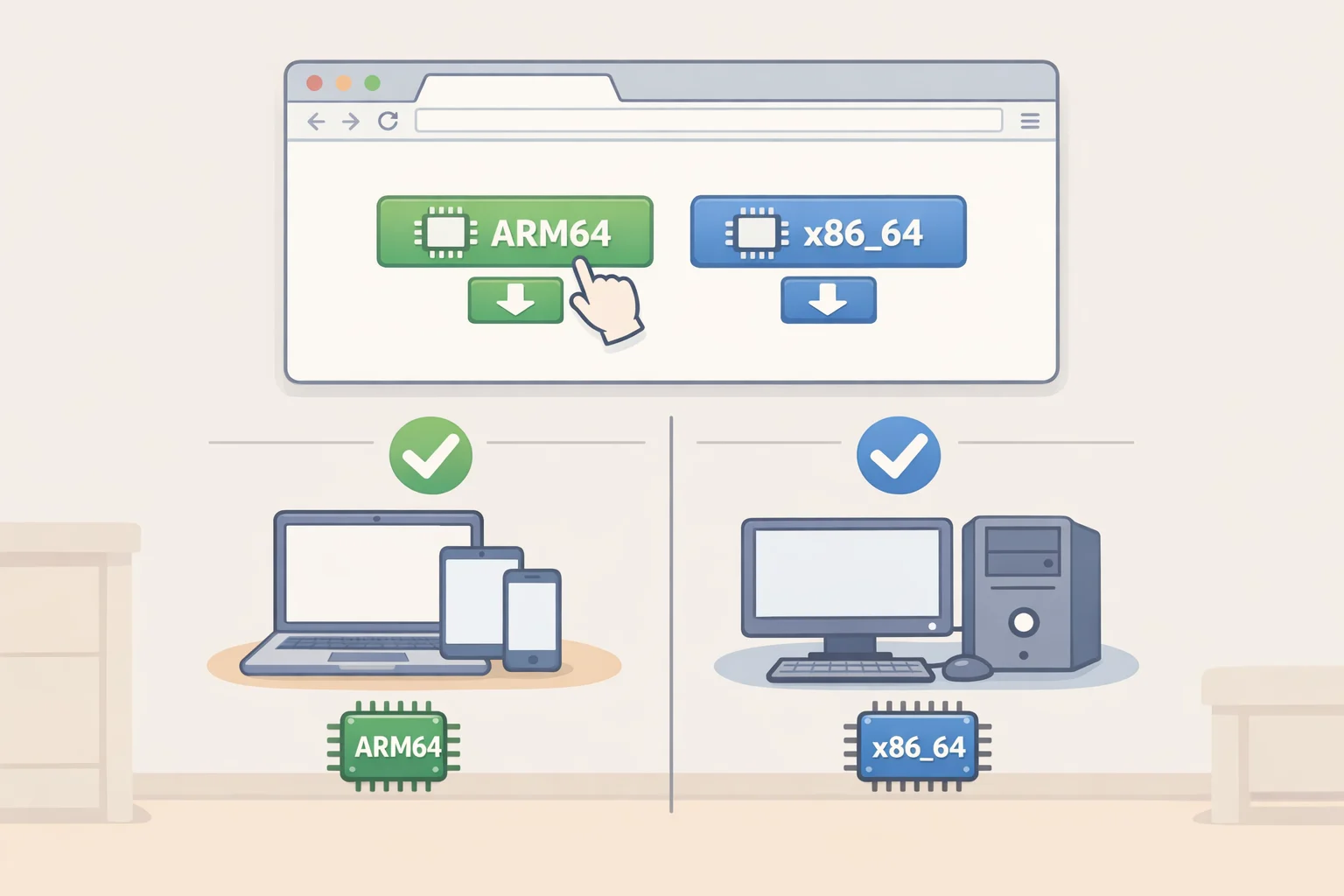 Screenshot-style view of Orion browser beta download choices for x86_64 and ARM64/aarch64 on the Linux platforms page