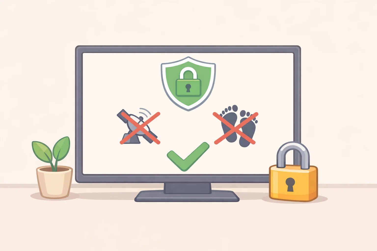 Illustration of Orion browser privacy controls highlighting the promise of zero telemetry and no tracking, matching Kagi's Linux statement