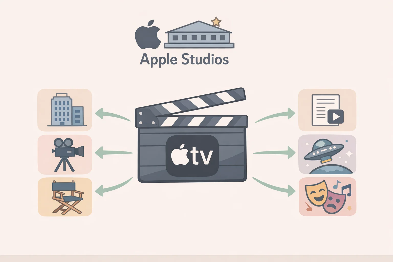 Illustration of Apple Studios and Anonymous Content producing an Apple TV slate, linking Ascension with other upcoming series to show where the project fits.