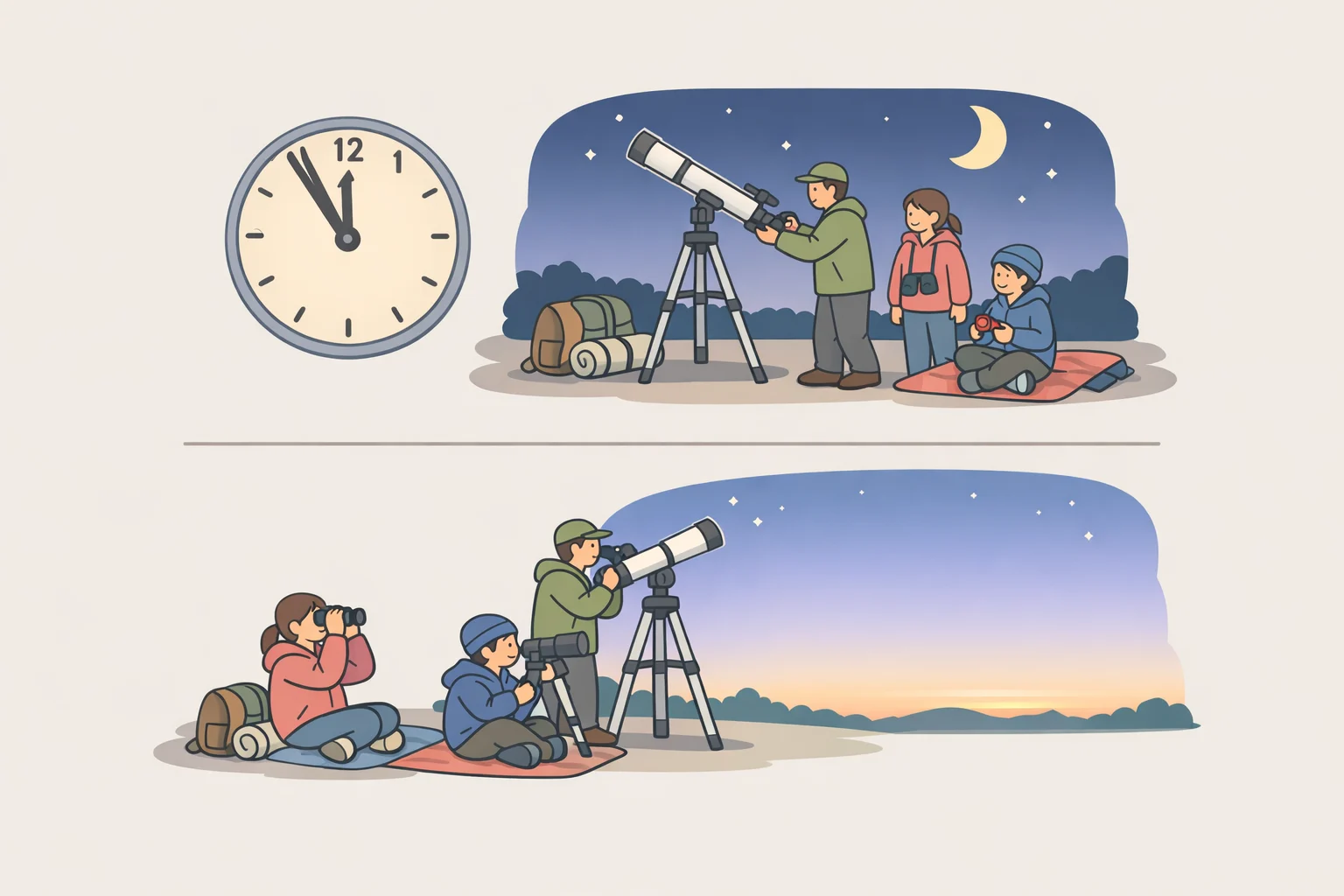Person settling into a reclining chair at a dark outdoor spot and looking up during the 1 to 4 a.m. window to watch the Perseids