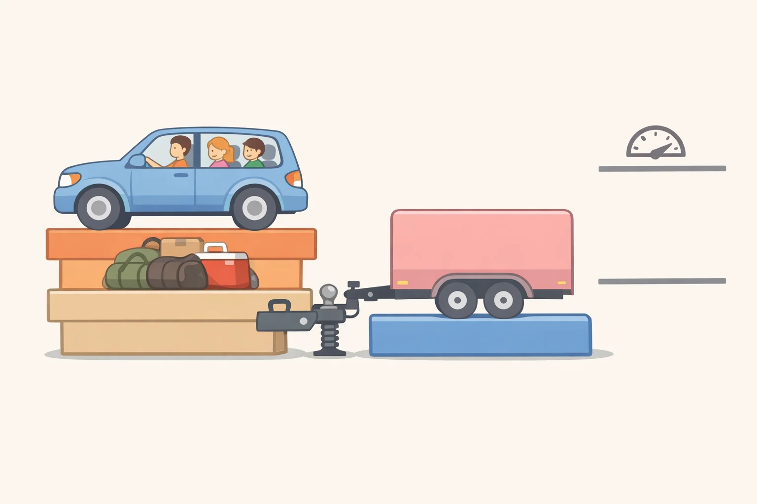 Illustration showing how towing capacity, GVWR, payload, and tongue weight interact to determine what a loaded truck can safely pull