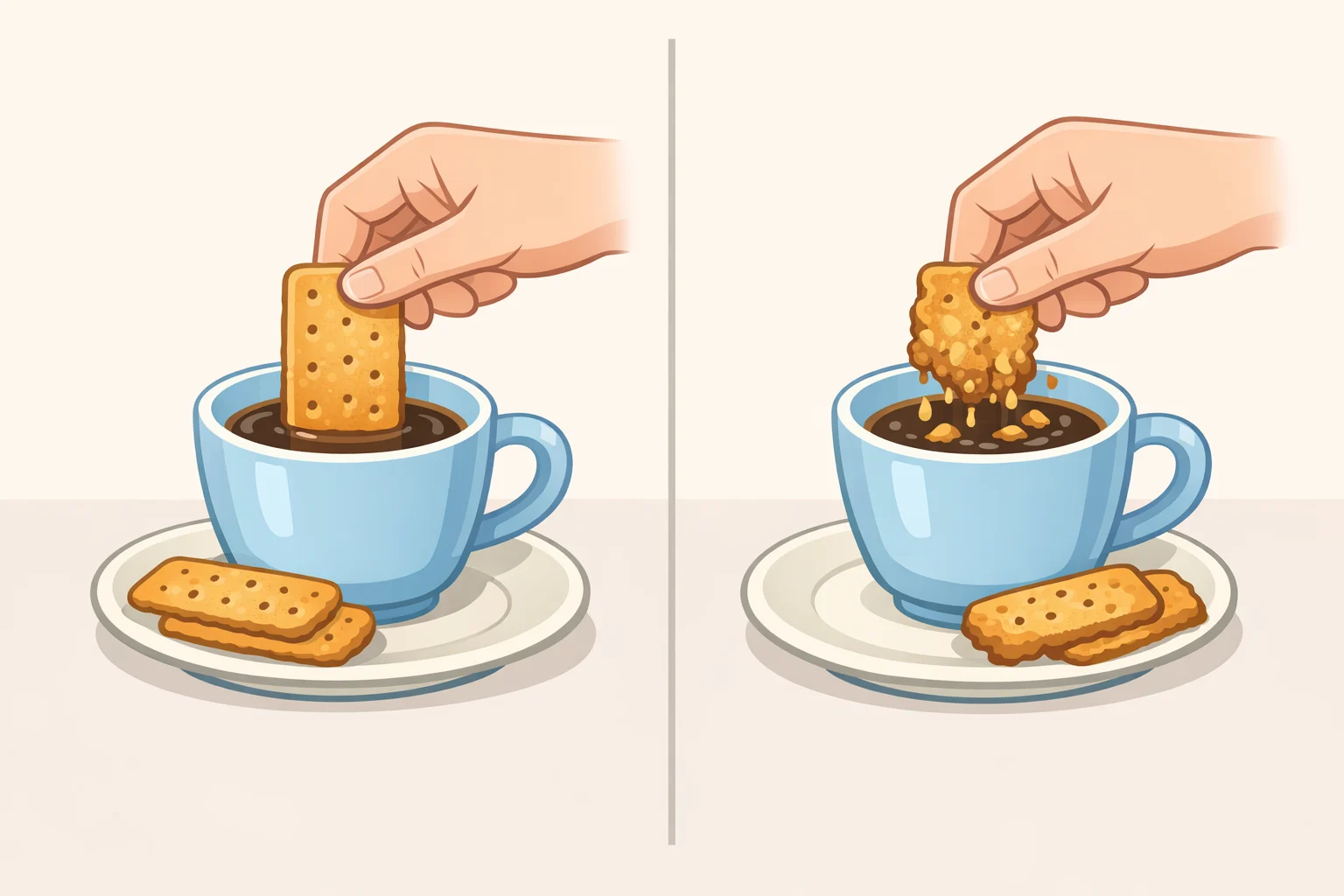 Close-up of ladyfingers dipped briefly into cooled coffee one at a time, helping prevent soggy, collapsing layers