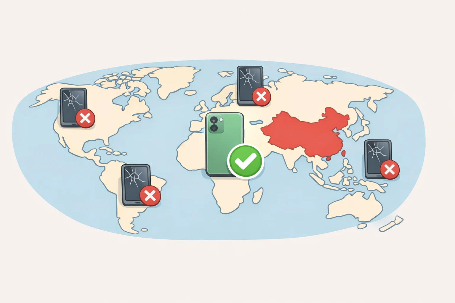 World map emphasizing Honor Robot Phone availability limited to China while other regions are shown as not yet supported