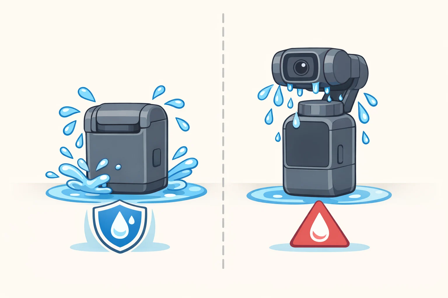 Split illustration showing the Honor Robot Phone rated IP54 with the camera arm fully stowed, but without water-resistance protection when the gimbal is extended