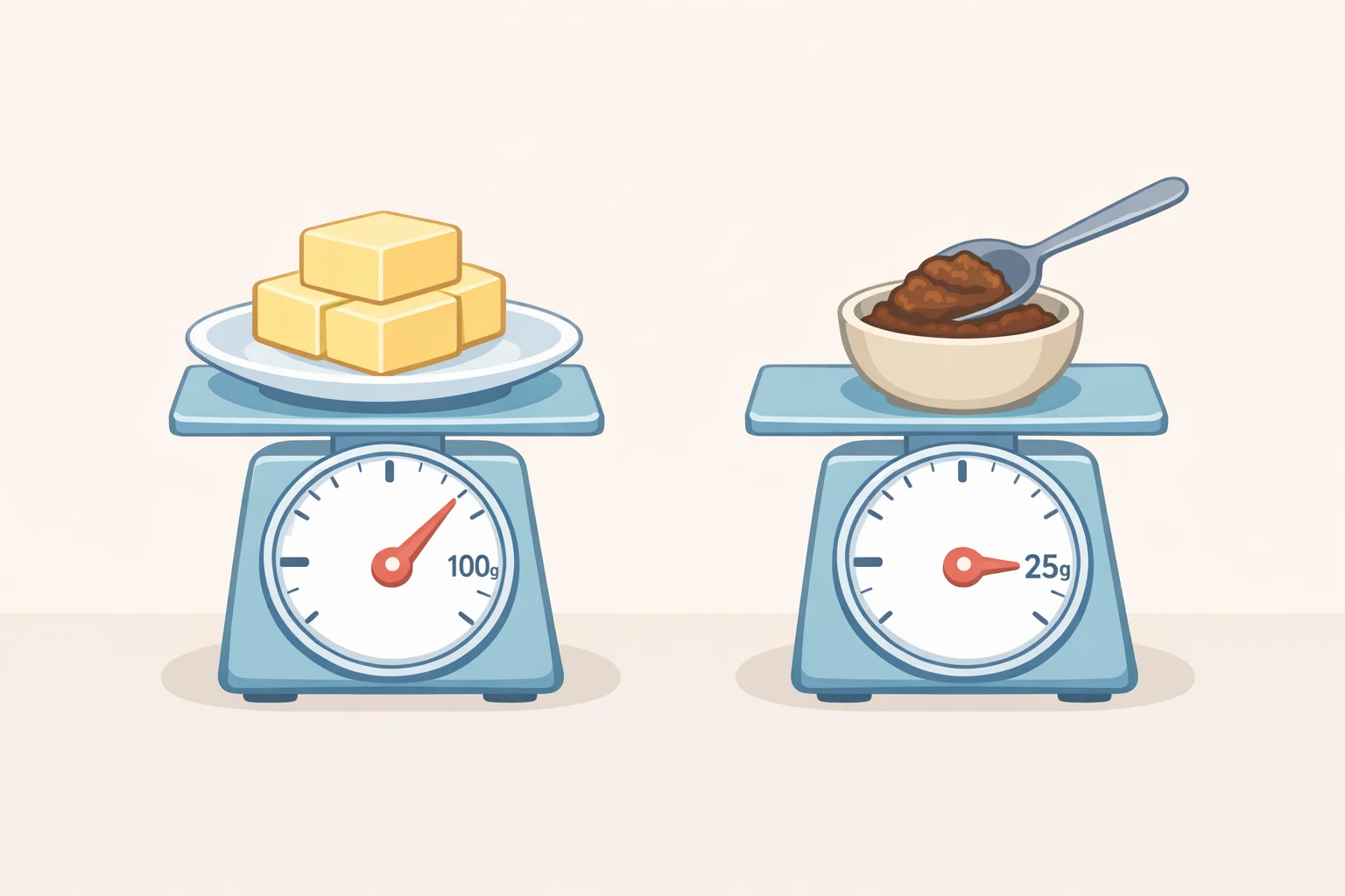 A baker using a kitchen scale to weigh miso paste, calculated to be 25% of the weighed butter, with a bowl of cookie ingredients ready for the test-batch miso chocolate chunk cookies method