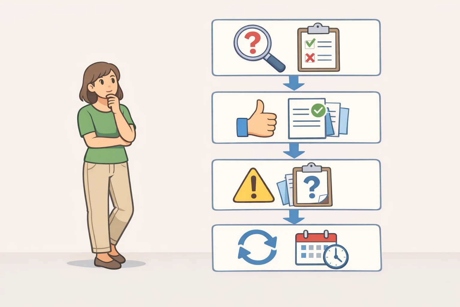 Flowchart-style checklist summarizing the recommended order of actions: confirm tool coverage, bound a date range, request the camera-owner agency’s three exports, interpret match vs hotlist distinctions, and treat blank results as inconclusive