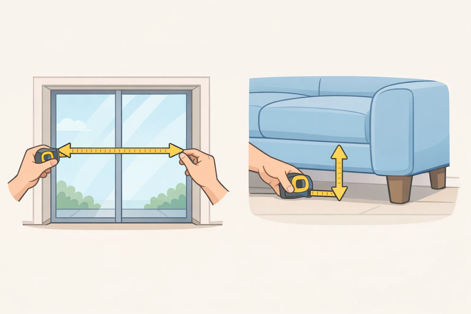 Diagram showing measured doorway width (around 15 inches target) and under-furniture clearance for robot navigation near a reflective glass door