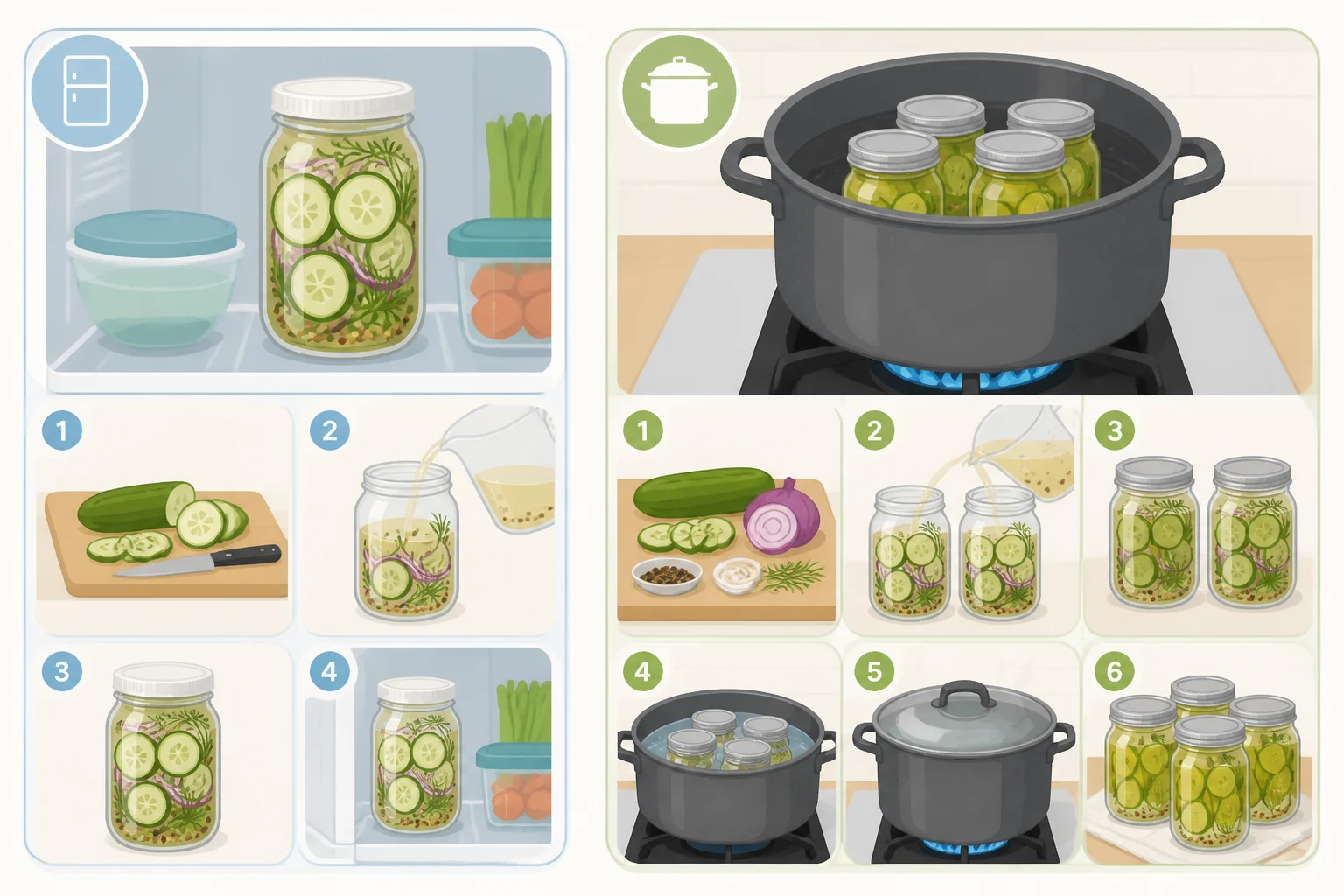 Side-by-side comparison of fridge-stored quick pickled beets without canning versus a tested water-bath canning setup for shelf-stable jars