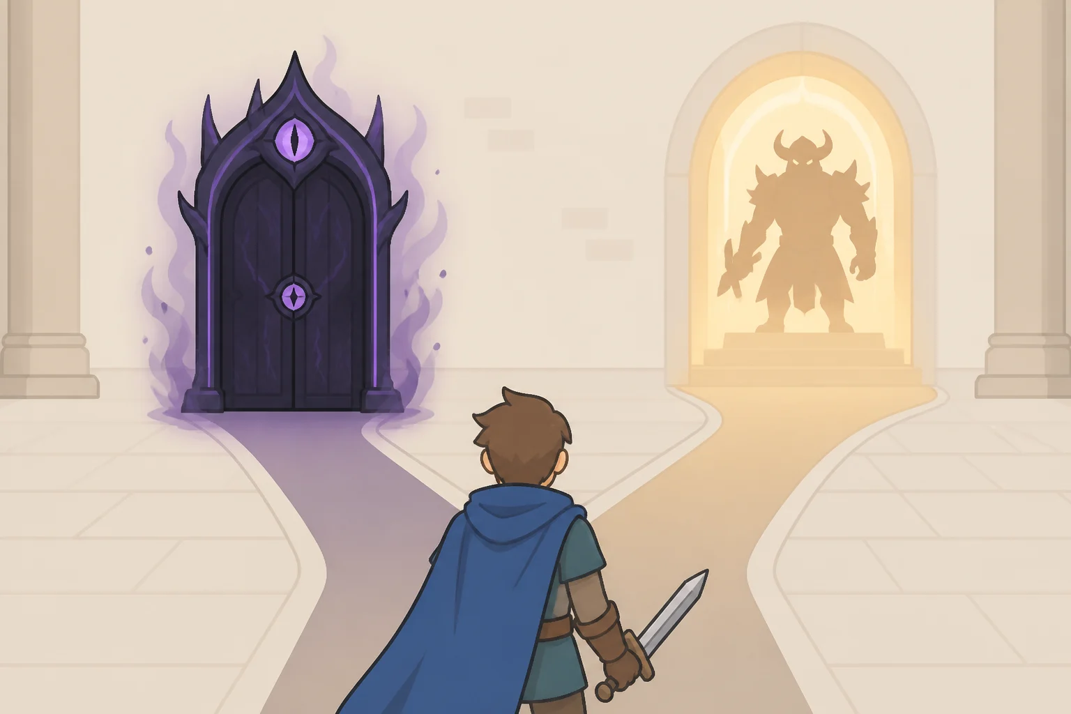 Illustration of an optional Nightmare Door prompt interrupting a tense build-up before a large enemy battle in Marvel's Wolverine