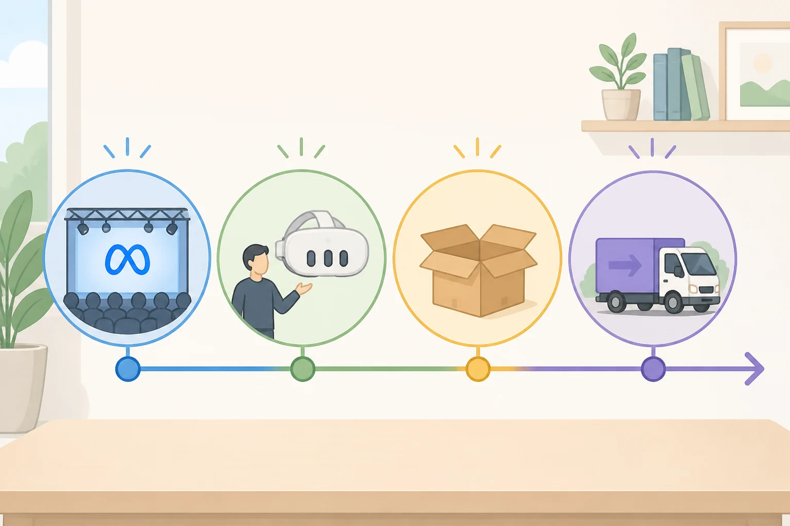 Timeline graphic showing Meta Connect on September 23–24 followed by a potential October shipping window for the camera-free Luna glasses
