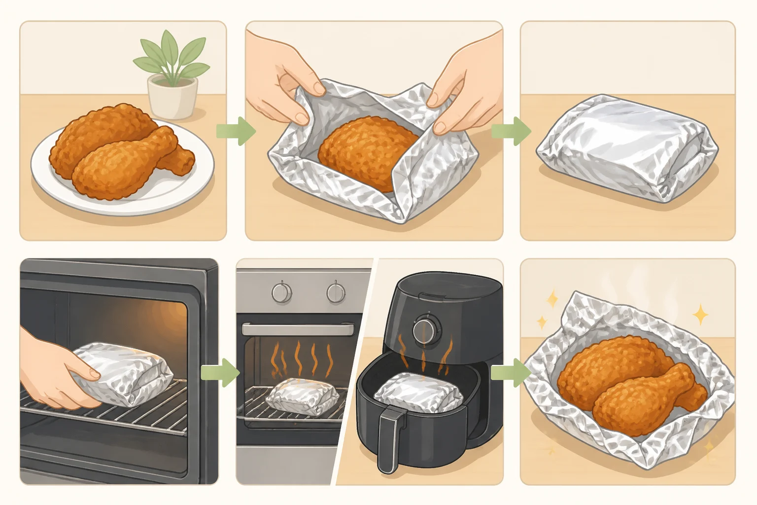 Oven reheating of foil-wrapped leftover garlic bread at 350°F to re-crisp the crust instead of reheating in a microwave