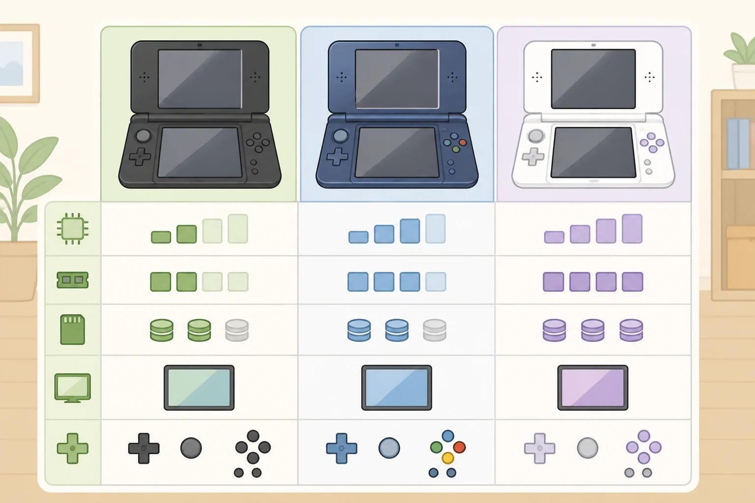 Side-by-side comparison of Retroid Pocket Duo Lite Plus, Duo Lite, and standard Duo showing chip, RAM, storage, display type, and shoulder button style