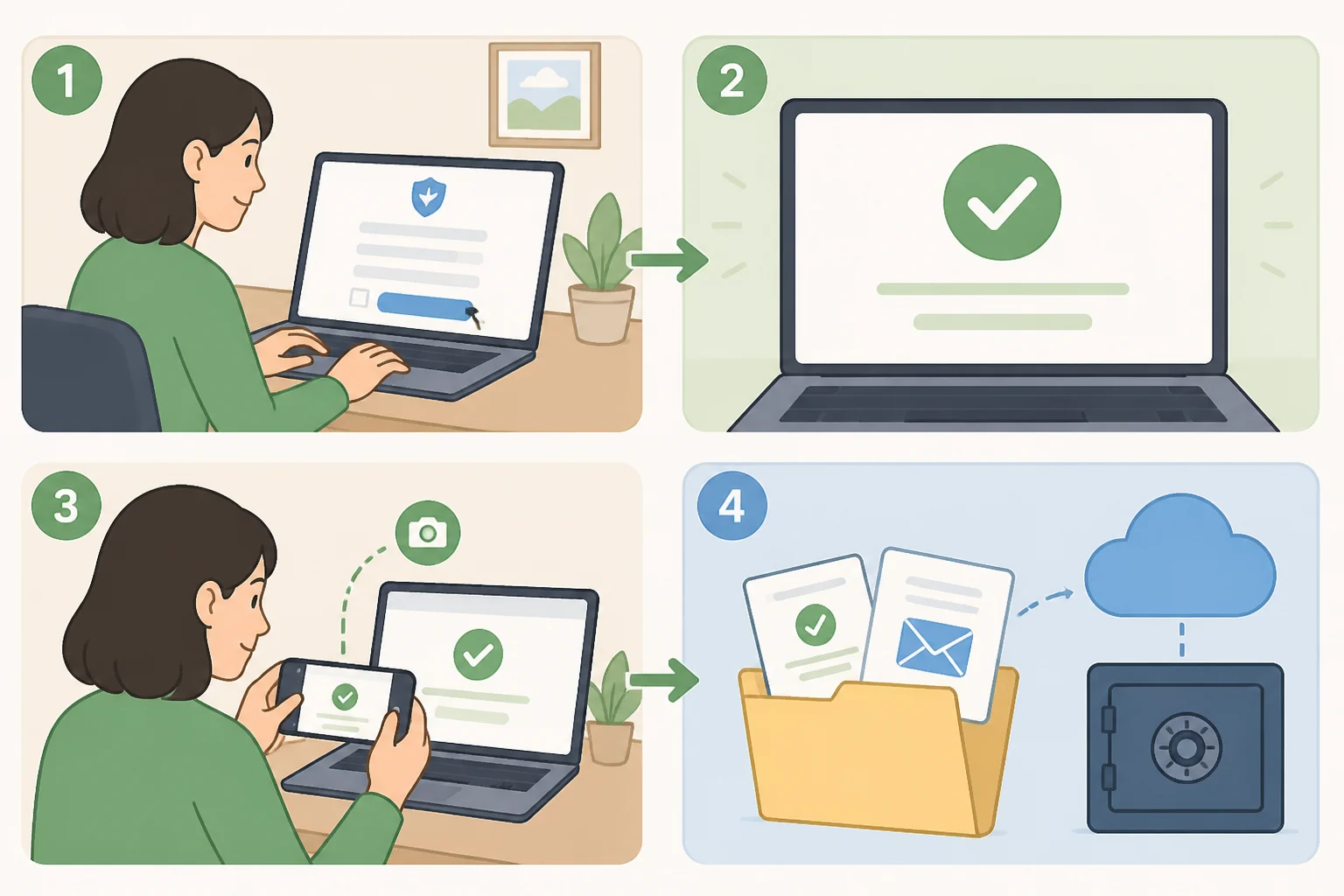 Illustration of completing a people-search site opt-out form and saving a confirmation screenshot and date/method details as proof