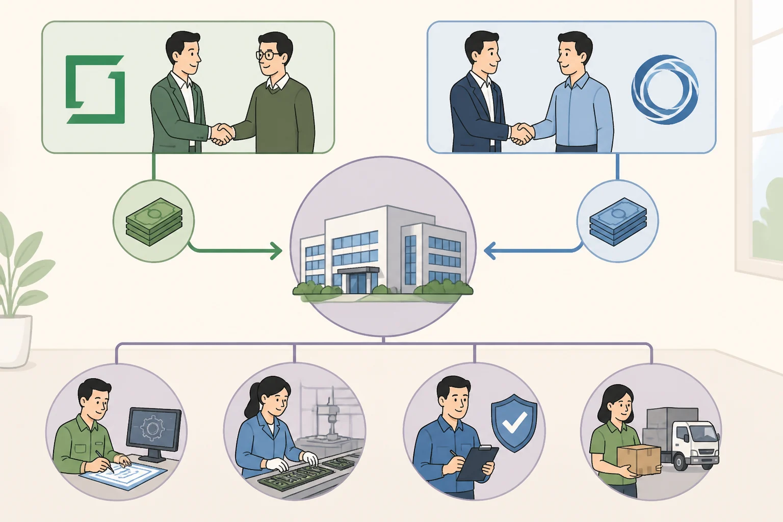 Diagram of CMF's India setup with majority Indian ownership, Nothing's minority stake as partner, and the Optiemus Infracom joint venture for manufacturing and jobs