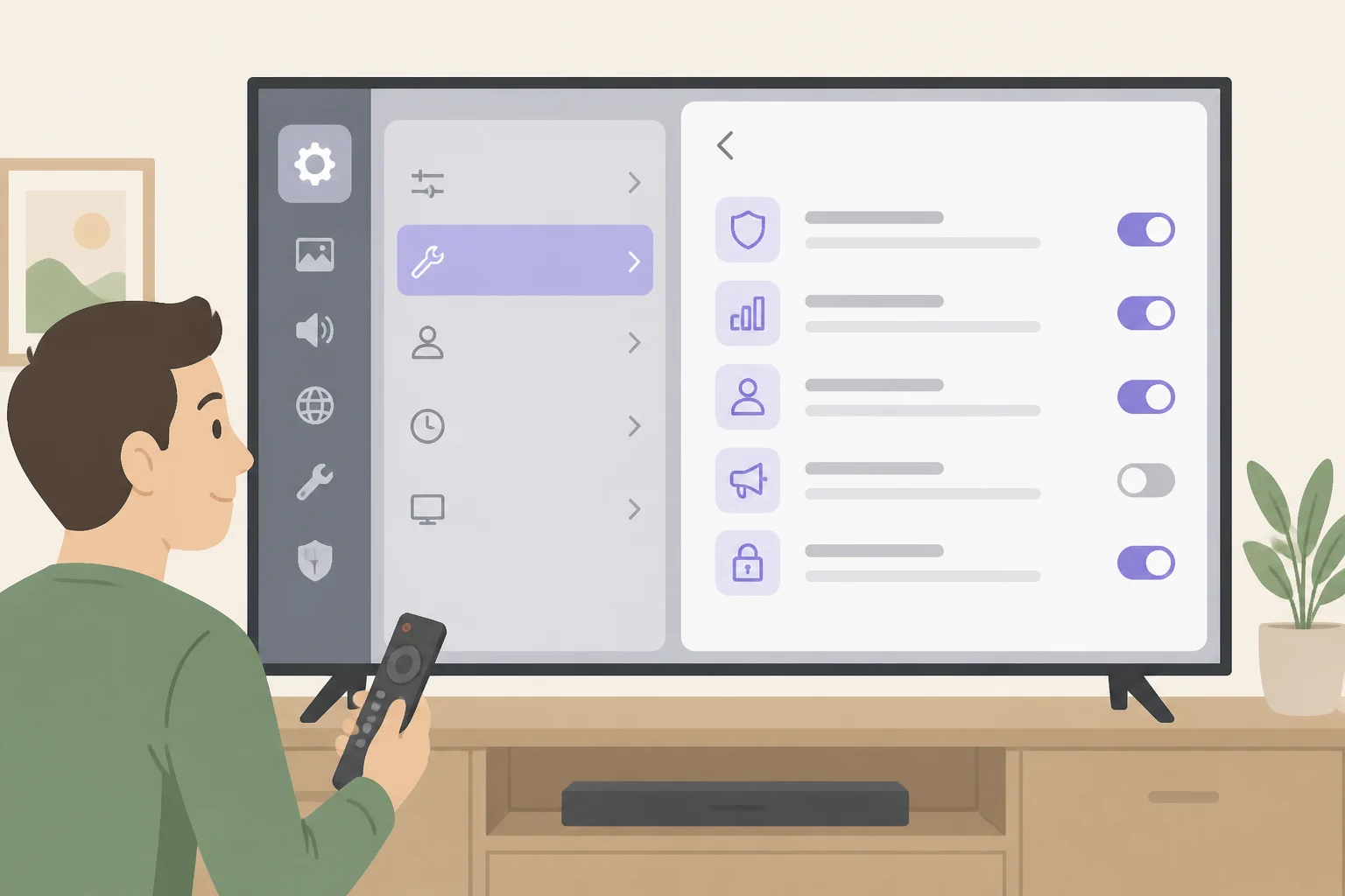 Screenshot-style illustration of an LG webOS TV showing Settings > General > User Agreements, including a highlight on how to turn off LG TV tracking by adjusting Viewing Information and related consent items