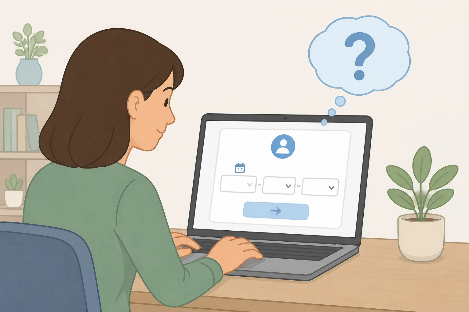 Illustration of a birthdate and age-verification prompt where category thresholds for underage versus teen users are not clearly labeled