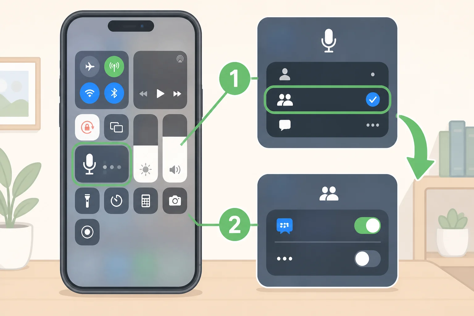 Illustration of the PS5 Control Center voice-chat configuration showing the Display Who's Speaking option with Display Names enabled