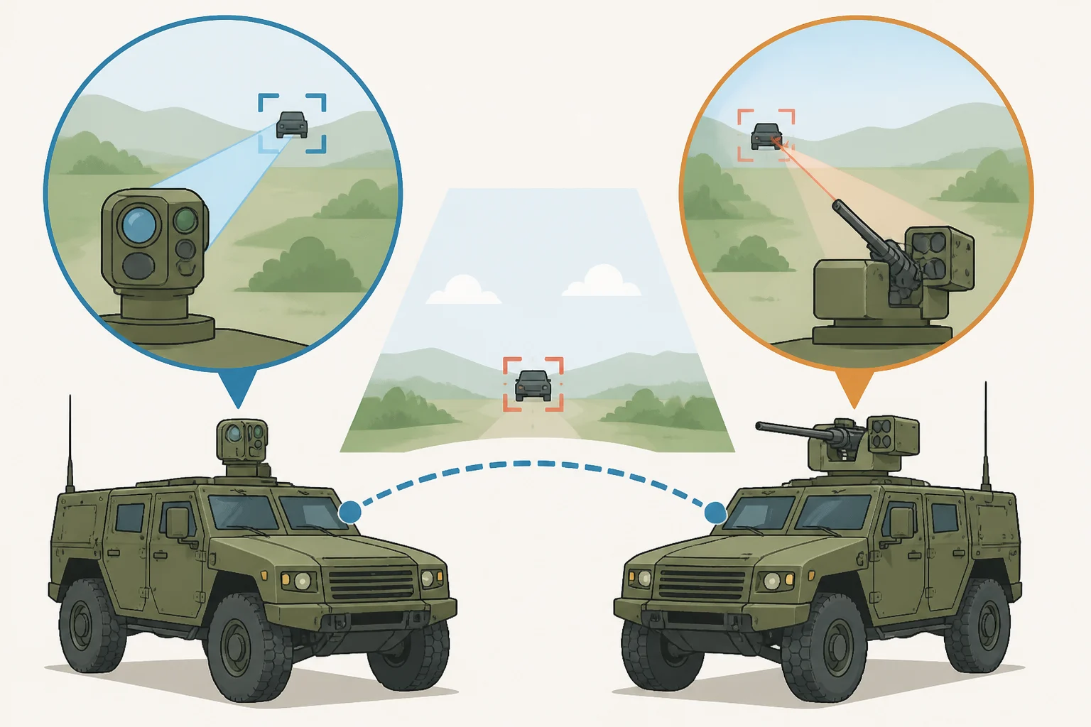 Diagram of the Marine Air Defense Integrated System MADIS using two networked JLTV vehiclesone for detection/tracking and one for firingto defend Marines against low-altitude drones and aircraft