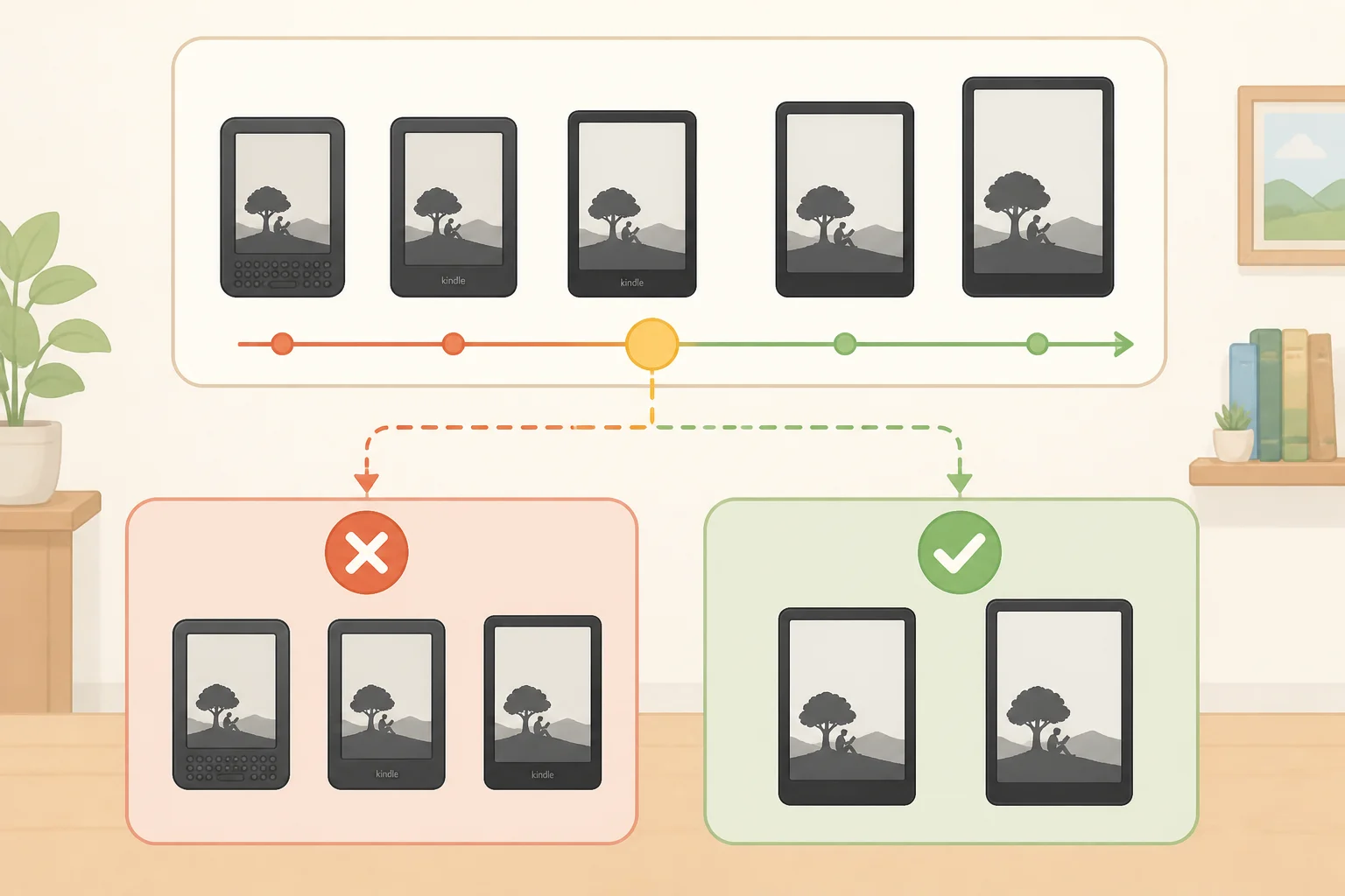 Compatibility filter graphic showing which Kindles (2024 or later) can use the Kindle Click page turner versus older pre-2024 models
