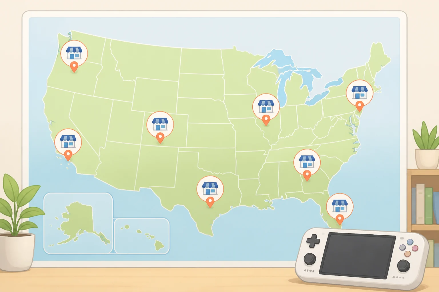 Map of the United States highlighting the ASUS Store and Best Buy as purchase locations for ROG Xbox Ally X20 availability on October 15, 2026