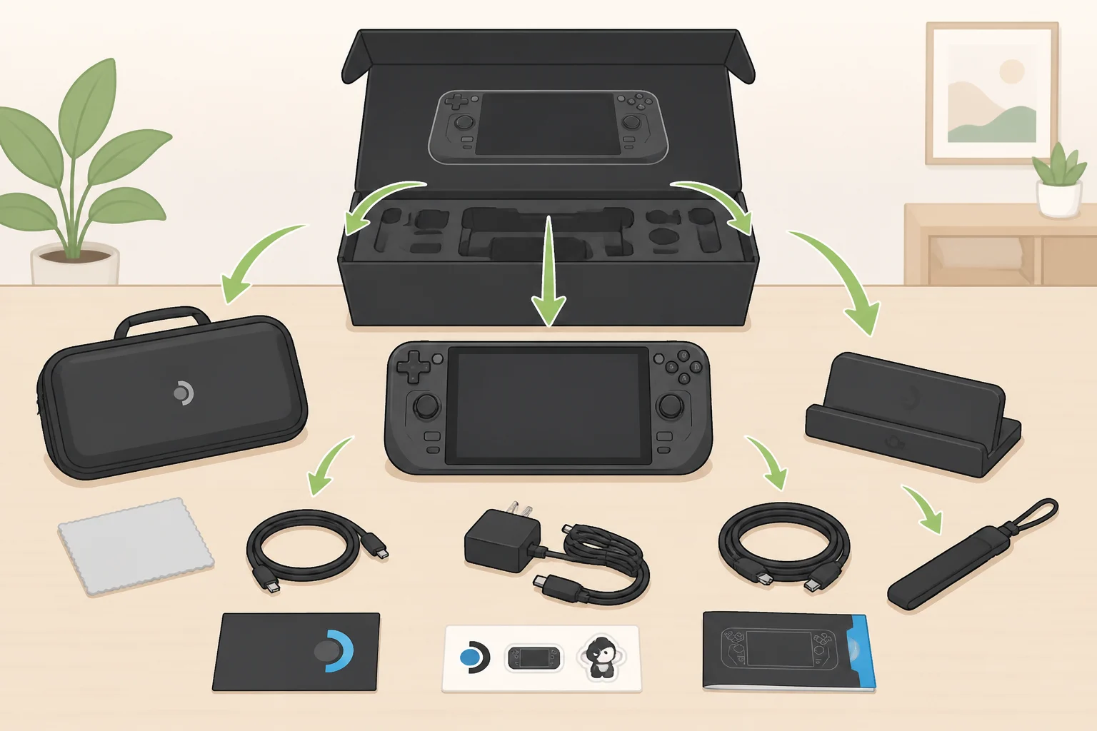 Illustration of the ROG Xbox Ally X20 collector bundle showing the handheld, ROG XREAL R1 Edition 20 AR glasses, dbrand Killswitch case, and Pelican Protector Case