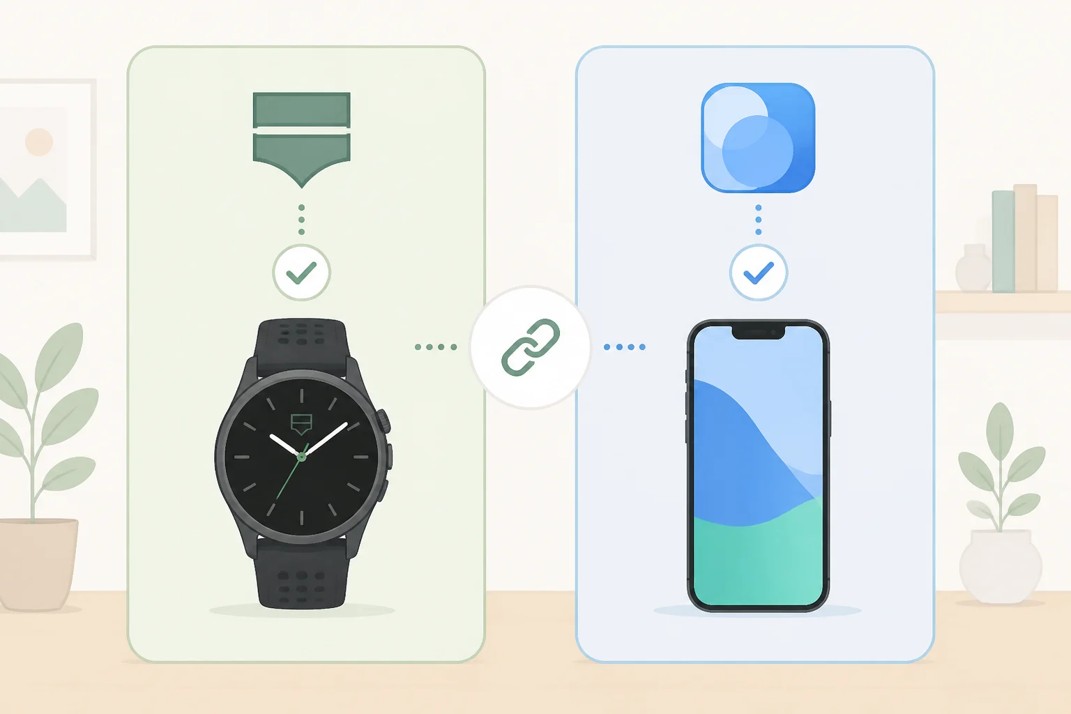 Diagram showing TAG Heuer OS on a Connected watch needing continuous compatibility updates with iPhone iOS releases to avoid app and firmware breakage